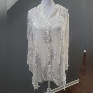 Soft Surroundings Silk Blend Floral High Low Blouse Size Small Flowy Silky Fairy